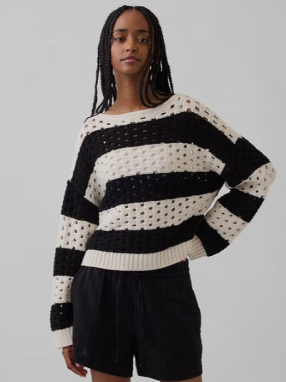 NWT 100% Cotton Crochet Boatneck Sweater